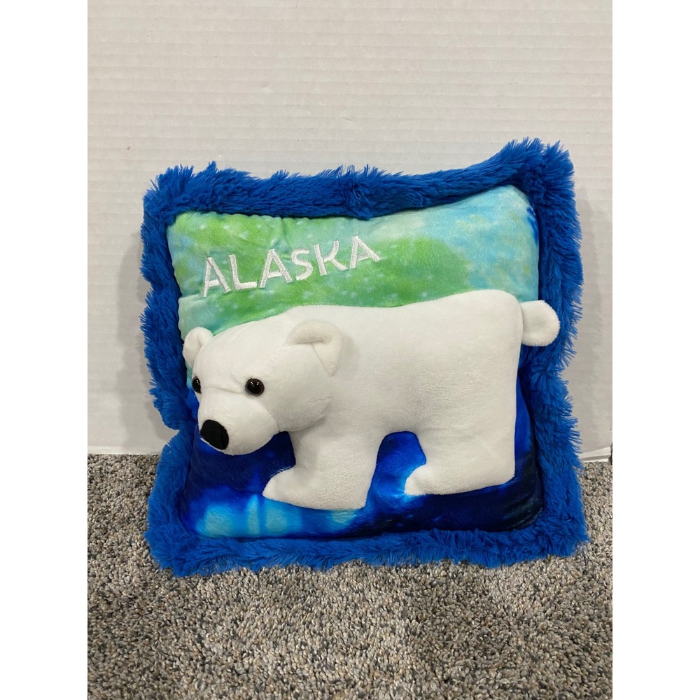 Plush Pillow Kids Alaska Polar Bear Wishpets Blue Green OS Excellent